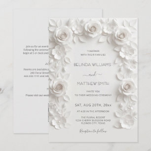 Convite Rosas em Relevo Falso Branco Quadro Tudo-em-Um