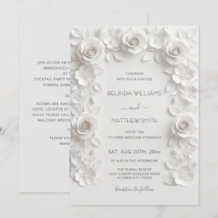 Convite Rosas em Relevo Falso Branco Quadro Tudo-em-Um