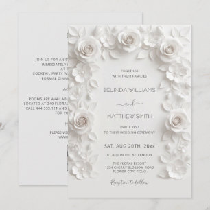 Convite Rosas em Relevo Falso Branco Quadro Tudo-em-Um