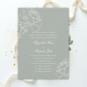 Convite Rosas em Relevo Falso Verde Formal de Casamento