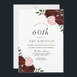 Convite Rosas embutidas de borgonha 60ª Festa de aniversár<br><div class="desc">Rosas Blush Burgundy 60º Convite de aniversário Consulte coleção correspondente no repositório</div>