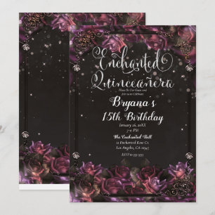 Convite Rosas Encantadas de Frutas Floral Escuro Quinceañe