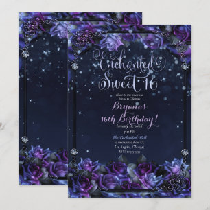 Convite Rosas Enchanted Purple Fantasy 16º Festa Sweet 16