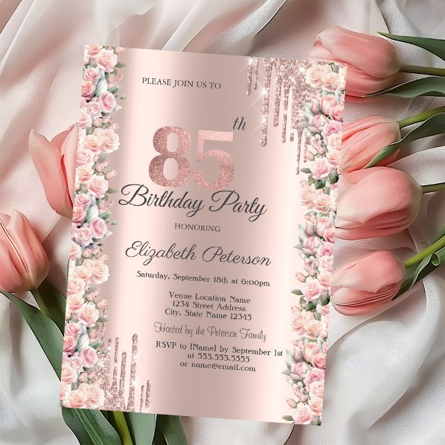 Convite Rosas Enquadram Pingos de Rosa Dourado Aniversário (Criador carregado)