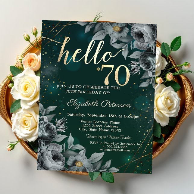 Convite Rosas escuras verde 70º aniversário (Criador carregado)