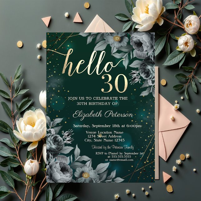 Convite Rosas Escuras Verdes 30º Aniversário (Criador carregado)