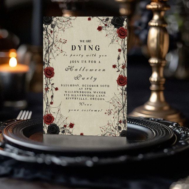 Convite Rosas Escuros e Cobwebs Noite de Halloween (Criador carregado)