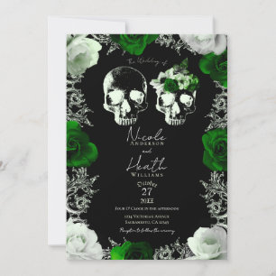 Convite Rosas Esqueleto Crânio Verde Esmeralda Casamento G