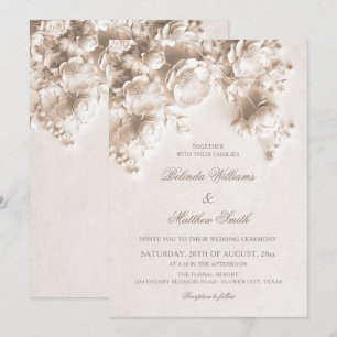 Convite Rosas Florais 3D Esculpidas Creme Marfim Casamento
