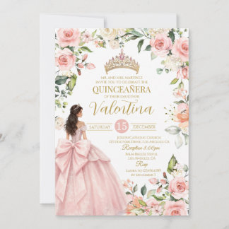 Convite Rosas Florais Bege Quinceañera 15º aniversário
