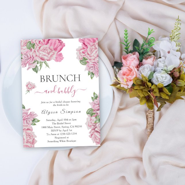 Convite Rosas florais Brunch e espumante (Criador carregado)
