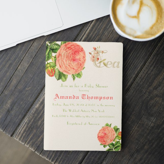Convite Rosas Florais, Chá de fraldas de Brunch Party (Criador carregado)