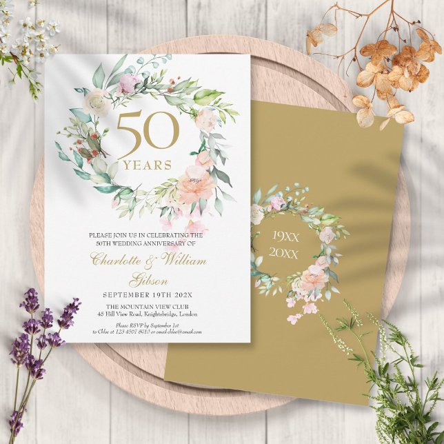 Convite Rosas Florais de Aniversário de Casamento de Qualq (Any Year Together Wedding Anniversary Roses Floral Invitation)