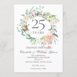 Convite Rosas Florais de Mudança de Data do 25º Aniversári