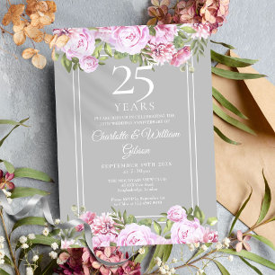 Convite Rosas Florais do 25º Aniversário de Casamento de P