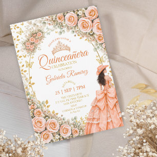 Convite Rosas Florais Douradas Borboleta Quinceañera Pêsse