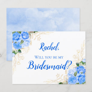 Convite Rosas Florais Douradas e Azuis Bridesmaid