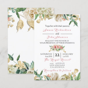 Convite Rosas florais Dourados de Champaigne do rosa do