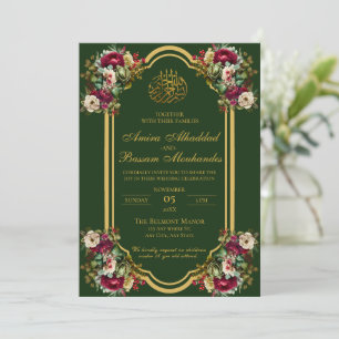 Convite Rosas Florais Elegante Casamento Islâmico