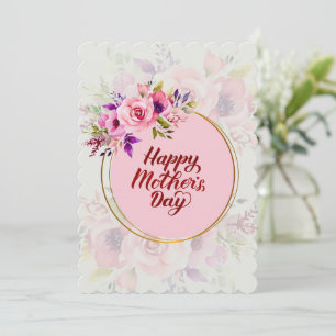 Convite Rosas Florais em Aquarela Rosa Elegante Dia das Mã