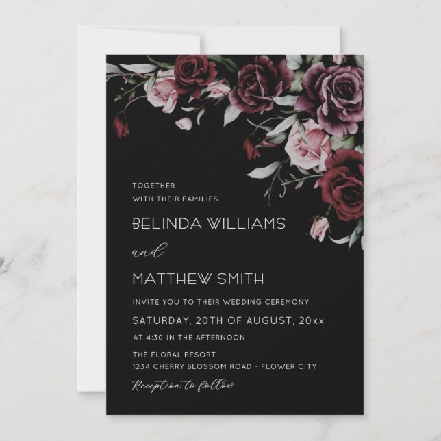 Convite Rosas Florais Góticas | Casamento (Frente)