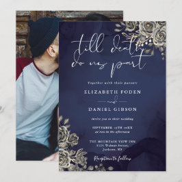 Convite Rosas Florais Góticas em Azul Meia-Noite Foto Casa