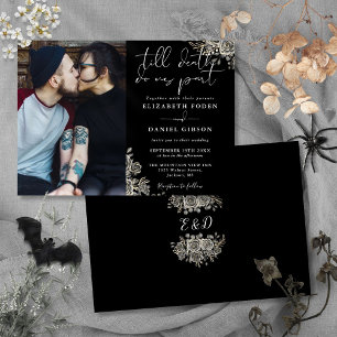 Convite Rosas Florais Góticas Preto e Branco Foto Casament