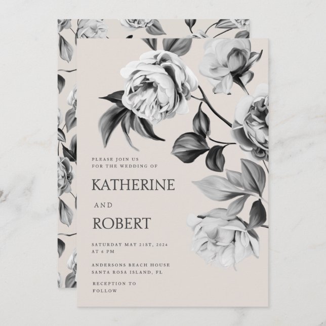 Convite Rosas Florais Modernas Botânicas Casamento (Frente/Verso)