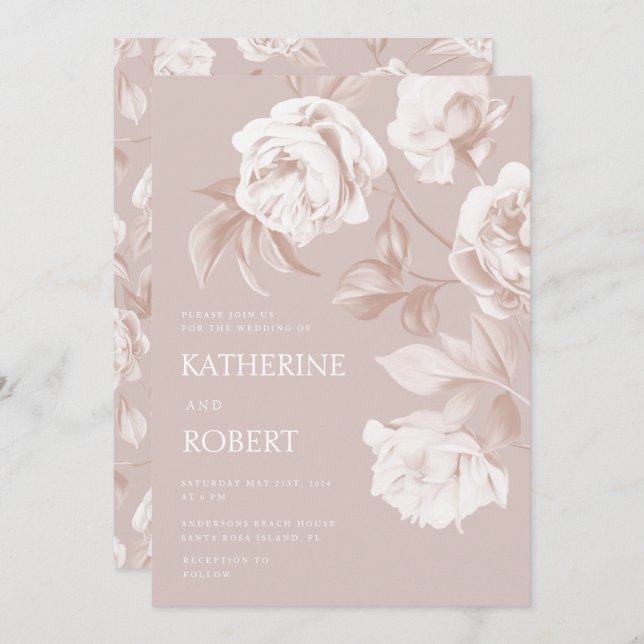 Convite Rosas Florais Modernas Botânicas Casamento (Frente/Verso)