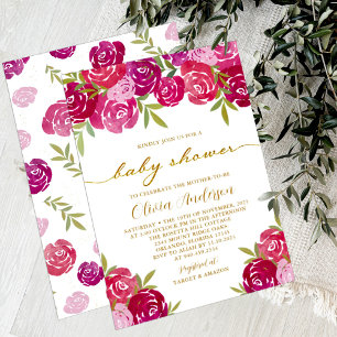 Convite Rosas Florais Rosa e Roxo Chá de Menina