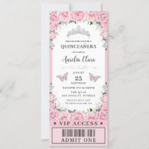 Rosas Florais Rosa Quinceañera Sweet 16 VIP Ticket