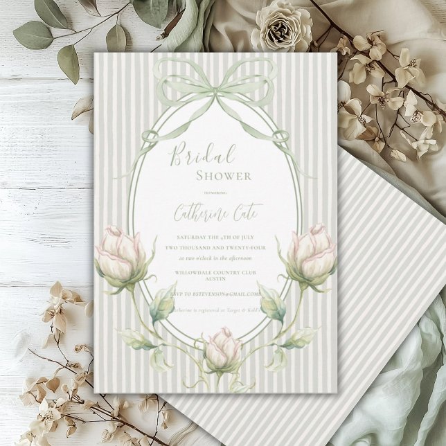 Convite Rosas Florais Sage Verde Casamento Caprichoso  (Criador carregado)
