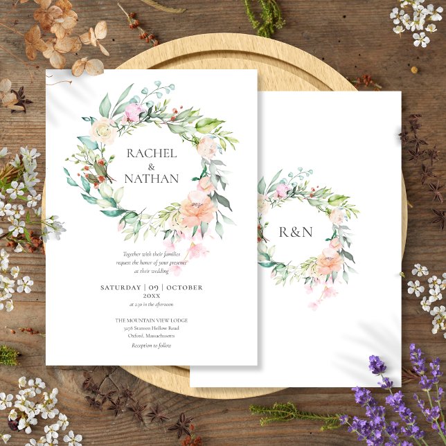 Convite Rosas Florais Verdejantes de Bosque Casamento (Woodland Roses Greenery Floral Wedding Invitation)