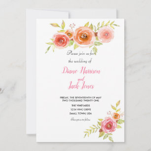 Convite Rosas Floral Água-Marinha Casamento