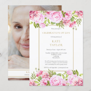 Convite Rosas Floral Foto Celebração da Vida Funeral