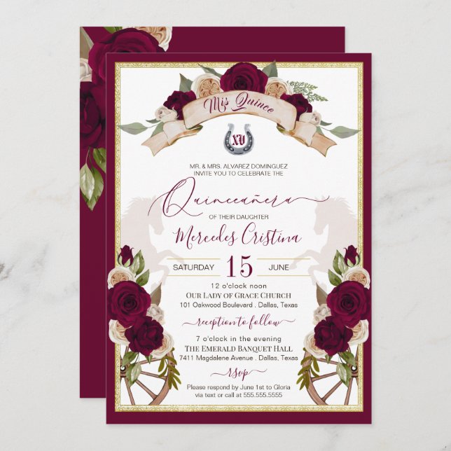 Convite Rosas Floral Western Charro Quinceanera (Frente/Verso)