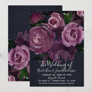 Convite Rosas fúcsia de bagas flores escuras glamour casam