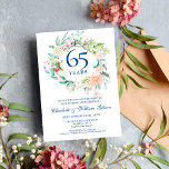 Convite Rosas Garland 45º aniversário da Casada 65º<br><div class="desc">Apresentando uma delicada cor d'água verde-verde-verde-verde-terra, este convite de 45 ou 65 anos de aniversário de casamento da safira pode ser personalizado com suas informações especiais de aniversário. O reverso apresenta uma garland floral correspondente que enquadra suas datas de aniversário em uma tipografia elegante em um fundo azul de safira....</div>