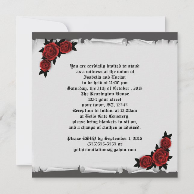 Convite Rosas Gothic Jeweled Lace Cameo Invitation (Frente)