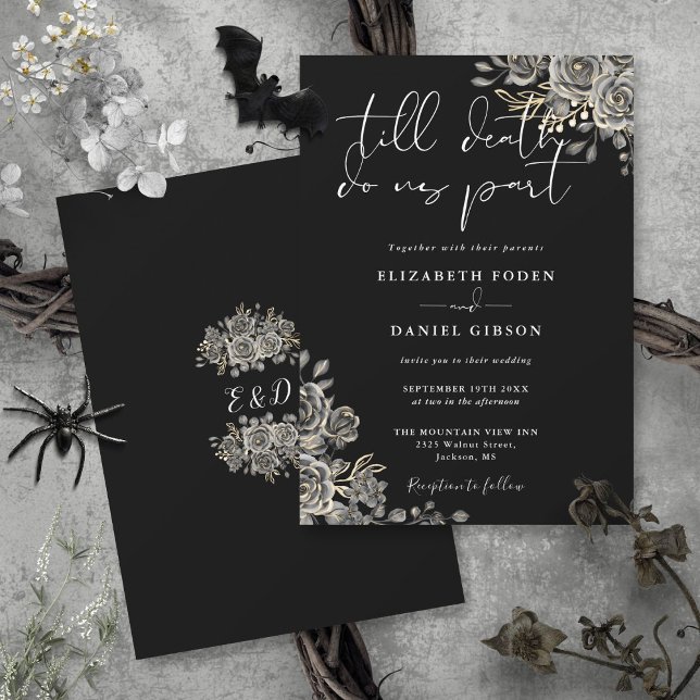 Convite Rosas Gótica Negra E Branca Casamento Floral (Black And White Gothic Roses Floral Wedding Invitation)