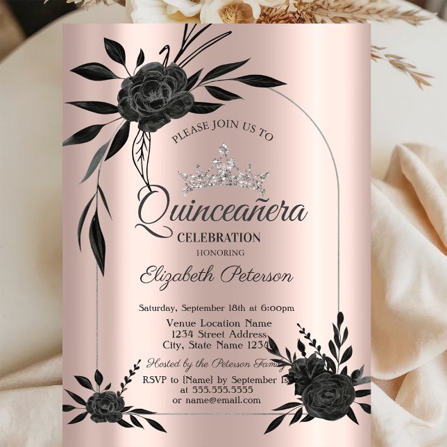 Convite Rosas Góticas Elegantes em Rosa Dourado (Criador carregado)