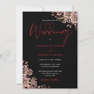 Convite Rosas Góticas Florais Preto e Vermelho Casamento