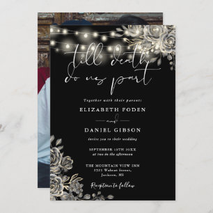 Convite Rosas Góticos Pretos E Brancos Iluminam Casamento 