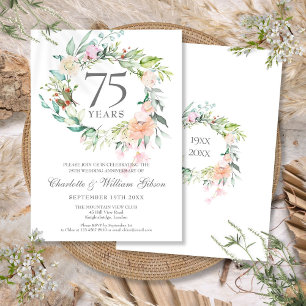 Convite Rosas Guarlanda Floral de Aniversário de 75 Anos d