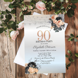 Convite Rosas Laranja Cordas Luzes Prateadas 90 Aniversári