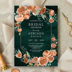 Convite Rosas Laranja Queimada Floral Bridal Shower Esmera