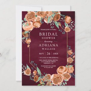 Convite Rosas Laranja Queimada Floral Burgundy Chuveiro de