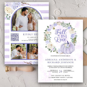 Convite Rosas Lavanda Abóbora Código QR Foto Casamento