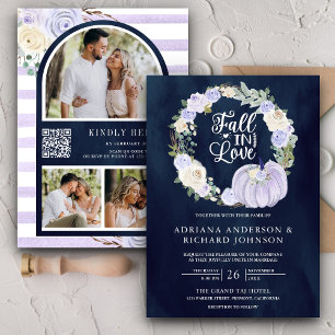 Convite Rosas Lavanda Abóbora Foto Código QR Casamento Azu