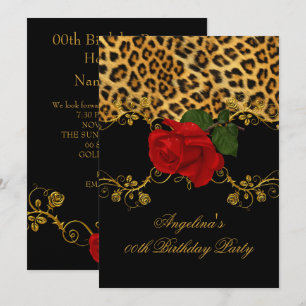 Convite Rosas Leopardinas Vermelhas Pretas Douradas Festa